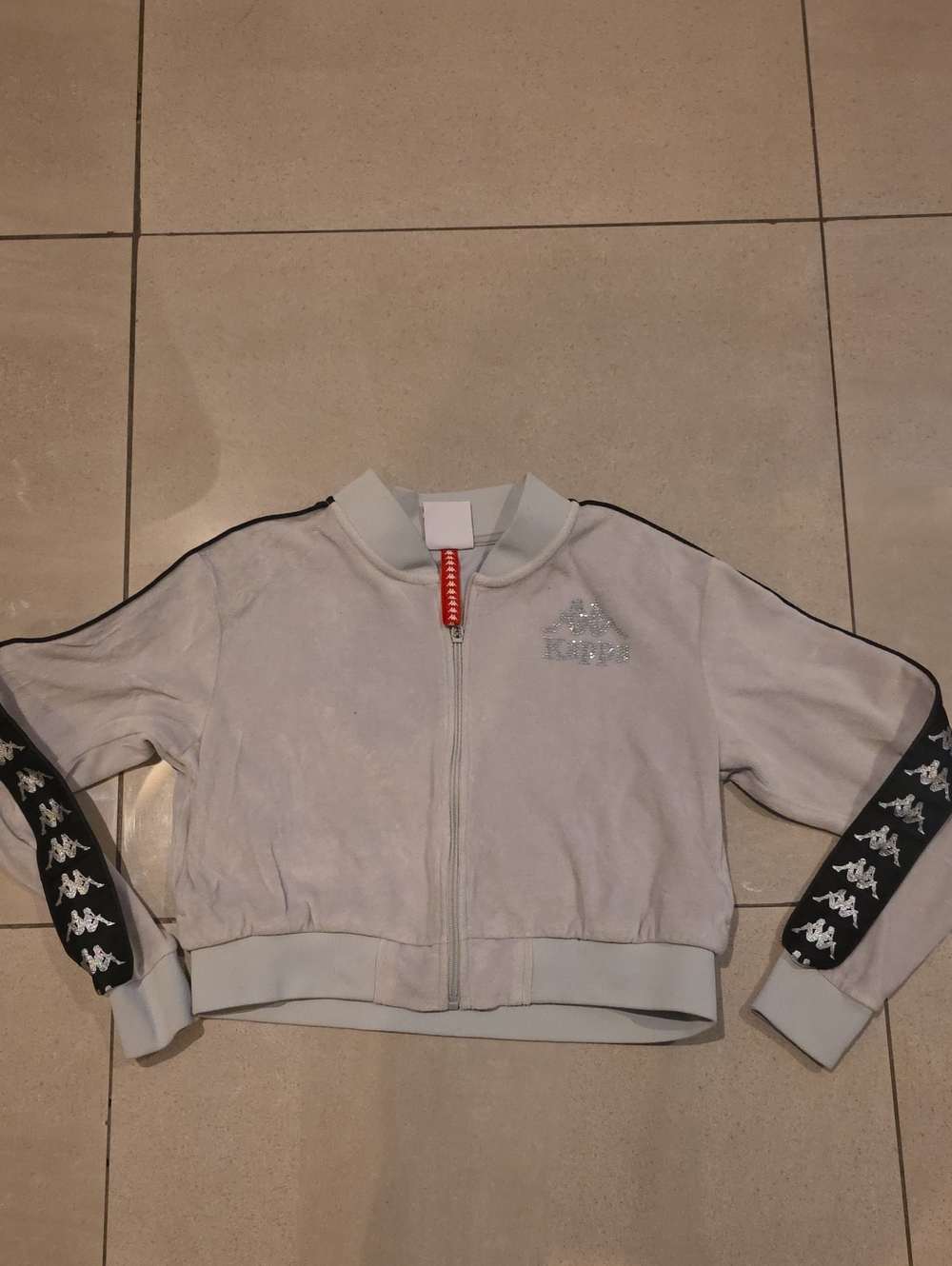 Kappa Light Gray Zip Hoodie with Black Logo Tape Sleeves